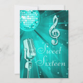 Invitation Balle Disco turquoise et micro rétro Sweet 16 (Devant)
