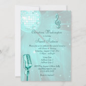 Invitation Balle Disco turquoise et micro rétro Sweet 16 (Dos)