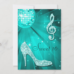 Invitation Balle Disco turquoise et talons étincelants doux 1