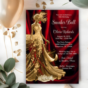 Invitation Balle élégante de baskets en or rouge