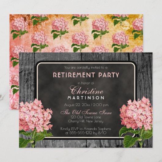 Invitation Balle en bois rustique Parti de retraite florale V (Devant / Derrière)
