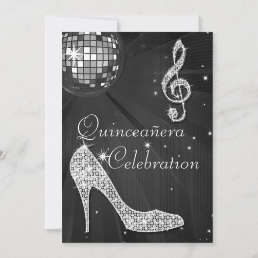 Invitation Balle et talons étincelants Quinceañera Disco (Devant)
