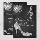 Invitation Balle et talons étincelants Quinceañera Disco (Devant / Derrière)