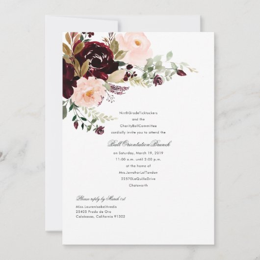 Invitation Balle Florale Bourguignon Fruité et Rose (Devant)