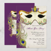 Invitation Balle Mascarade de Peacock - Mardi Gras Party (Devant / Derrière)