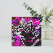 Invitation Balle Masquerade d'anniversaire Noir Argent rose (Debout devant)
