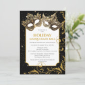 Invitation Balle Masquerade de Noël Or (Debout devant)
