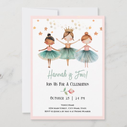 Invitation Ballerina 4e fille anniversaire (Devant)
