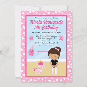 Invitation Ballerina Anniversaire de enfant afro-américain mi