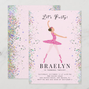 Invitation Ballerina Anniversaire Fête Parties scintillant ro