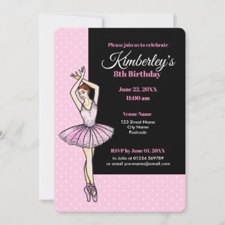 Invitation Ballerina avec robe rose et chaussures de pointe