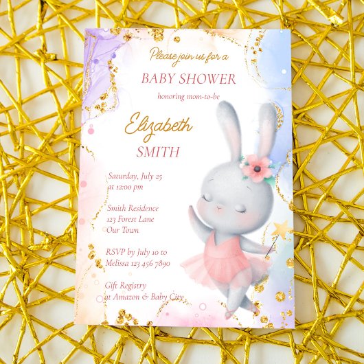 Invitation Ballerina baby shower mignon lapin dansant