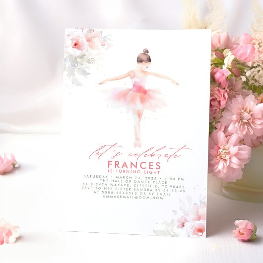 Invitation Ballerina Ballet Floral rose fête d'anniversaire