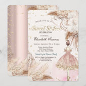 Invitation Ballerina Boho Fleurs Rose Gold Sweet 16 (Devant / Derrière)