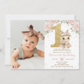 Invitation Ballerina Bunny Rabbit Blush 1st Birthday Photo (Devant)