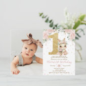 Invitation Ballerina Bunny Rabbit Blush 1st Birthday Photo (Debout devant)