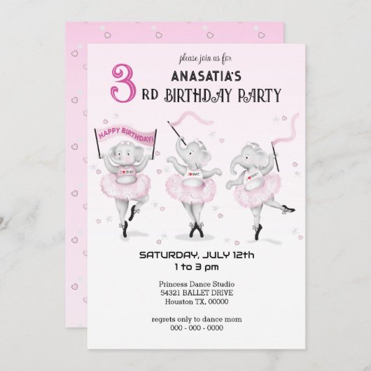 Invitation Ballerina Elephant Dance Considérant (Devant / Derrière)