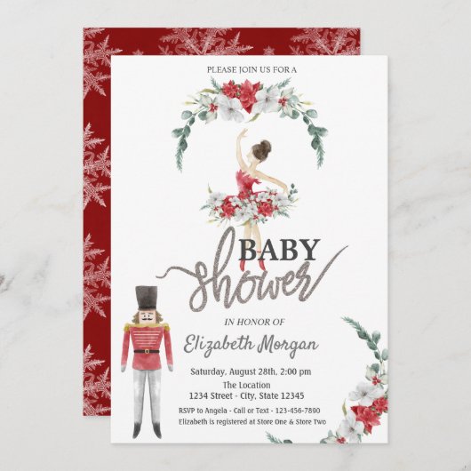 Invitation Ballerina Fleurs Baby shower Nutcracker (Devant / Derrière)