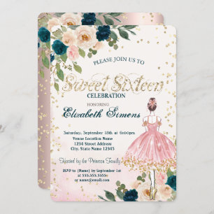 Invitation Ballerina Fleurs Diamants Rose Gold Sweet 16