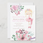 Invitation Ballerina Florals Fille 8e fête anniversaire (Devant)
