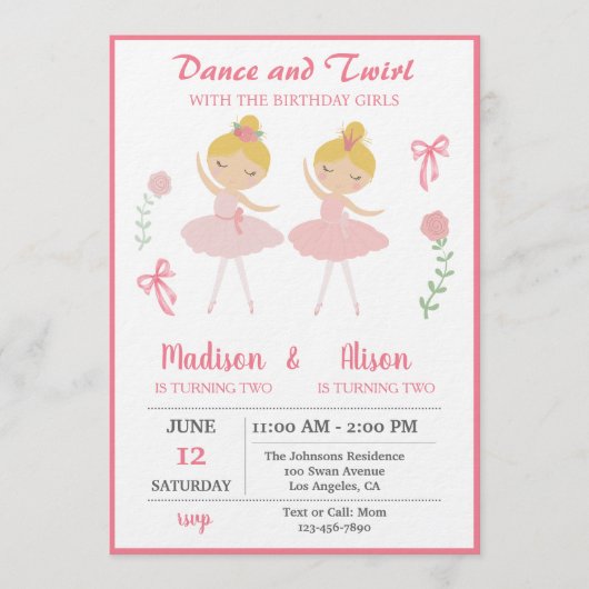 Invitation Ballerina Girl Joint Birthday Party (Devant)