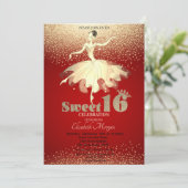 Invitation Ballerina, Gold Confetti Parties scintillant Rouge (Debout devant)