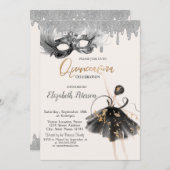 Invitation Ballerina Masque Glitter Drips Quinceanera (Devant / Derrière)