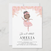 Invitation Ballerina noire en Robe rose Fleur Anniversaire (Devant)