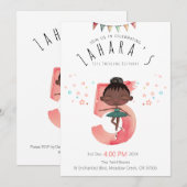 Invitation Ballerina noire rayonnante 5e anniversaire (Devant / Derrière)