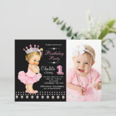 Invitation Ballerina noire rose Princesse Fille fête d'annive (Debout devant)