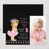 Invitation Ballerina noire rose Princesse Fille fête d'annive (Devant / Derrière)