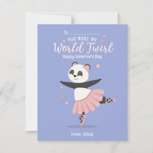 Invitation Ballerina Panda Kids Valentine's Day Card