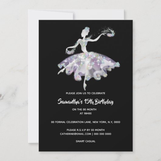 Invitation Ballerina parties scintillant confetti filles fête (Devant)