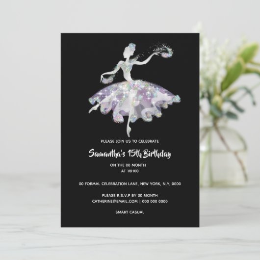 Invitation Ballerina parties scintillant confetti filles fête (Debout devant)