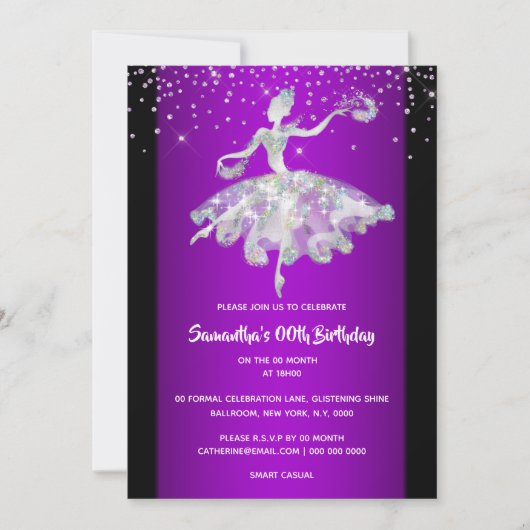 Invitation Ballerina parties scintillant dansante violet fill (Devant)