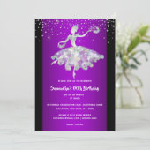 Invitation Ballerina parties scintillant dansante violet fill (Debout devant)