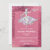 Invitation Ballerina parties scintillant rose brillant filles (Devant)