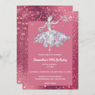 Invitation Ballerina parties scintillant rose brillant filles
