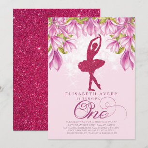Invitation Ballerina Parties scintillant rose premier anniver