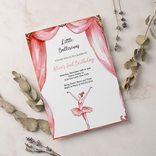 Invitation Ballerina Pink Ballet Danseuse Fille Deuxième Anni