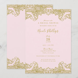Invitation Ballerina Pink & Gold Lace Elégante Fête des marié
