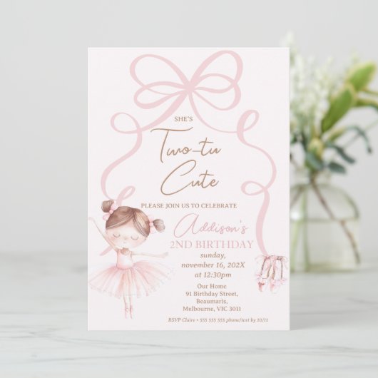 Invitation Ballerina Pink Two Tu Cute 2e anniversaire (Debout devant)