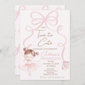 Invitation Ballerina Pink Two Tu Cute 2e anniversaire (Devant / Derrière)