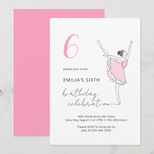 Invitation Ballerina Pretty Rose N'Importe Quel Âge Danseur A (Devant / Derrière)