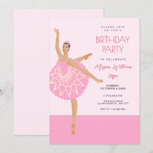 Invitation Ballerina rose ballon anniversaire