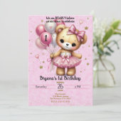 Invitation Ballerina rose Bear Parties scintillant Ballons 1e (Debout devant)