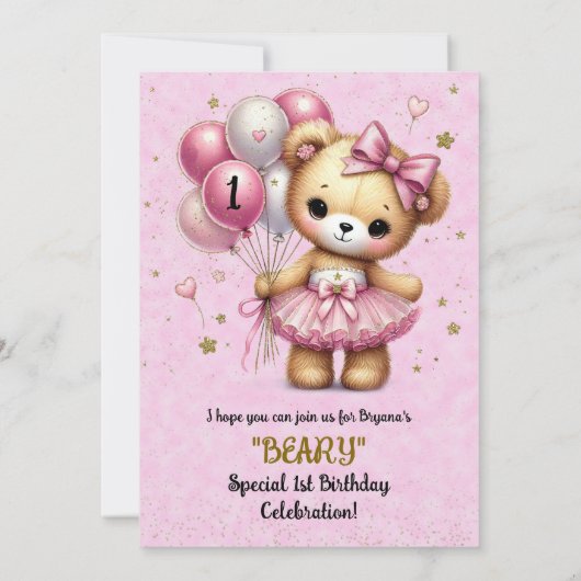 Invitation Ballerina rose Bear Parties scintillant Ballons 1e (Dos)