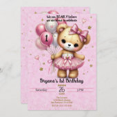Invitation Ballerina rose Bear Parties scintillant Ballons 1e (Devant / Derrière)