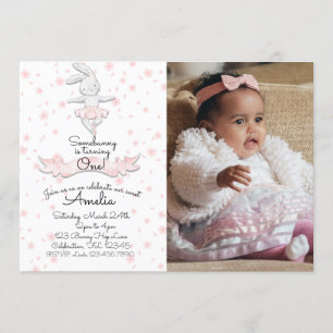 Invitation Ballerina rose Bunny Premier anniversaire Photo fl