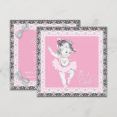 Invitation Ballerina rose et gris Baby Girl Douche (Devant / Derrière)